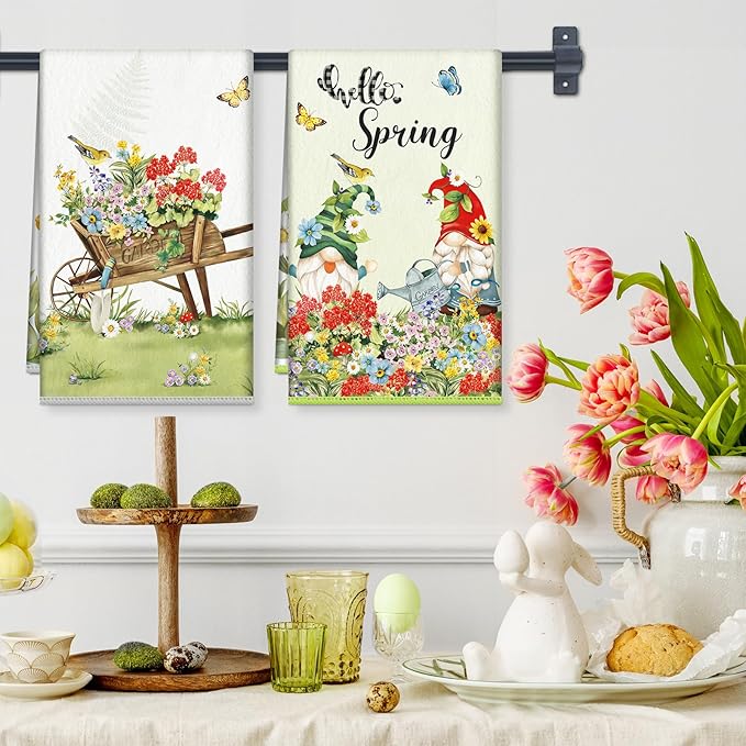 Spring Gnome Microfiber Kitchen Towels, Soft Absorbent Hand Towel 15.7 × 23.6 inch, Thick Dish Cloth for Party Anniversary Holiday Decoration, Housewarming Gifts for Mom