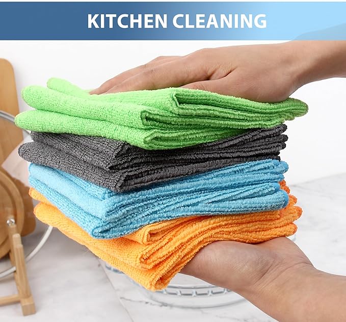 Tricol Clean 12 Pack Microfiber Cleaning Cloth 11.8x11.8inch - Streak-Free, Reusable Wipes for Glass, Kitchen, Car, Dusting - Absorbent & Lint-Free (Mixed 4 Colors 03, 11.8 x 11.8 in)