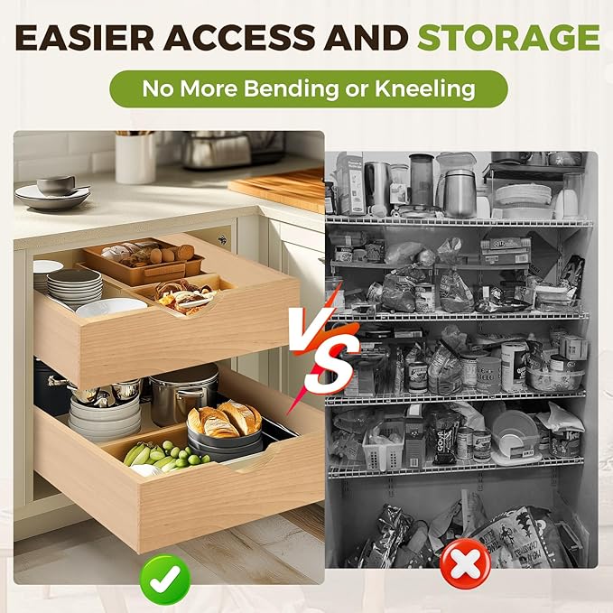 Pull Out Drawers for Cabinet Wood 24" W x 23" D x 4.5" H Slide Out Organizer and Storage Kitchen Cabinet Drawers Slide Out Shelves Pull Out Shelves in Kitchen Pantry Bathroom with Soft Close