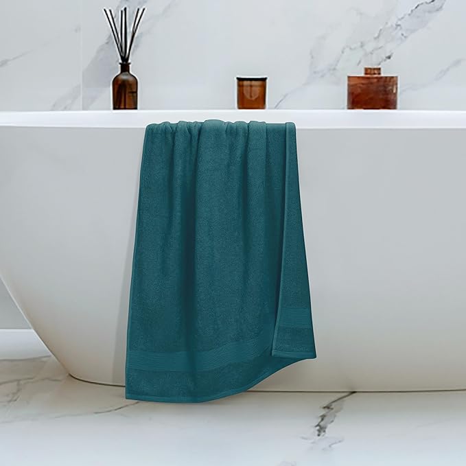 Belizzi Home 4 Pack Bath Towel Set 27x54, 100% Ring Spun Cotton, Ultra Soft Highly Absorbent Machine Washable Hotel Spa Quality Bath Towels for Bathroom, 4 Bath Towels Teal