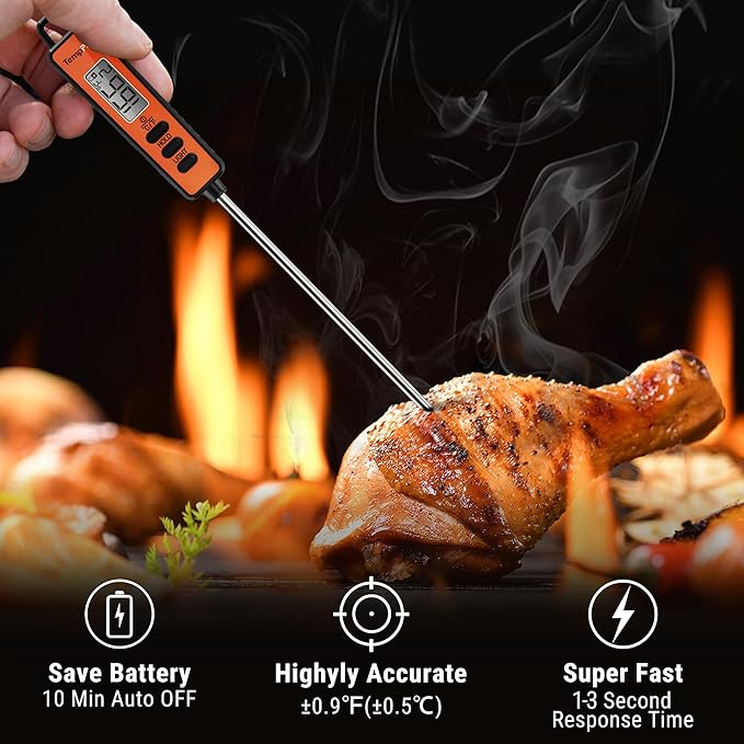 TempPro TP01A (2 Pack) Digital Meat Thermometer for Cooking Liquid Deep Frying Oil Candy, Kitchen Food Instant Read Thermometer with Super Long Probe, Backlit, Lock Function (Previously ThermoPro)