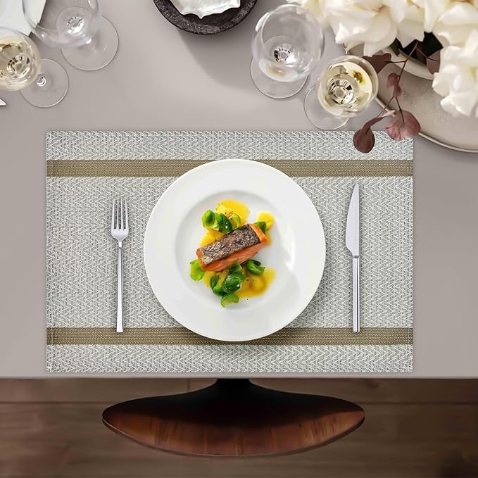 Beige Placemats Set of 4, 12x18 Inch Heat-Resistant Washable Easy to Clean Place Mats, Faux Linen Cloth Table Mats Suitable for Indoor/Outdoor Parties & Kitchen Decor (Beige)
