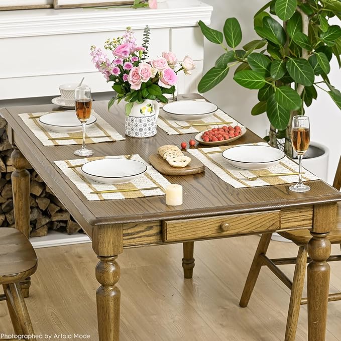 Artoid Mode Burlap Brown Farmhouse Woven Rustic Placemats Set of 4,12x18 Inch Seasonal Holiday Hollow Table Mats Party Kitchen Dining Decoration