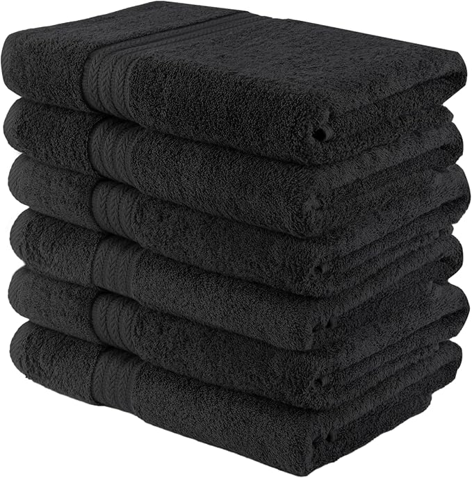 HERCULEAN Large Bath Towels 24 x 50 Pack of 6 | Quick Dry and Highly Absorbent | 100% Cotton Terry Towels for Bathroom - Perfect for Shower - Pool and Spa - Luxury Soft Towels - Charcoal Grey