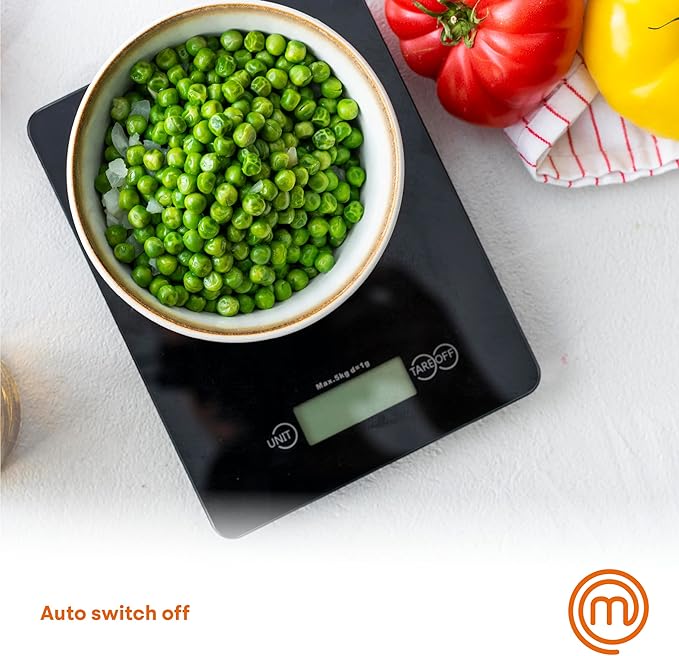 MasterChef Digital Food Scale Grams and Ounces for Kitchen, Portable Food Weight Scale with LCD Display for Baking & Cooking, Tempered Glass Scales, Weighing Precision of 0.1oz, 11lb Weight Capacity