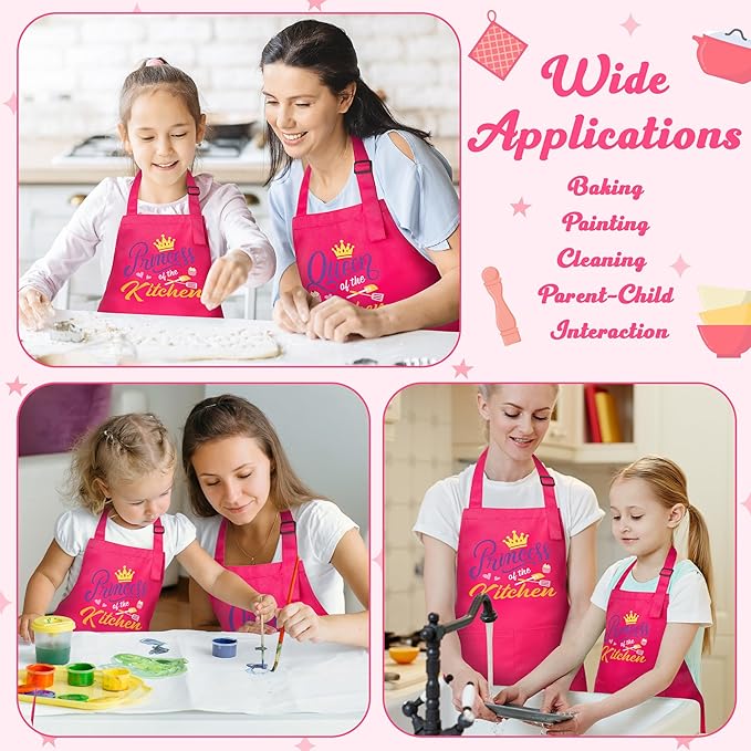 R HORSE 2Pcs Adults Kids Matching Apron Set Mommy and Me Adjustable Kitchen Apron with 2 Pockets Parent and Child Matching Gift for Mother's Day Women Daughter Cooking Baking Painting Training