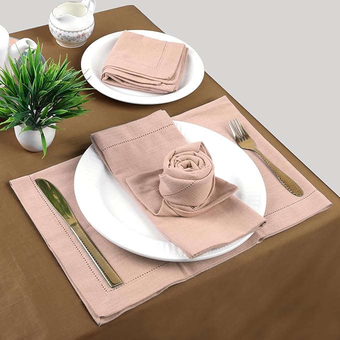 FINGERCRAFT Cloth Napkin Hemstitched 20x20 Inch Generous Picot Hem, Mitred Corner, Everyday Use Premium Quality High GSM and Good Absorbency Set of 12 Easter Color Pink