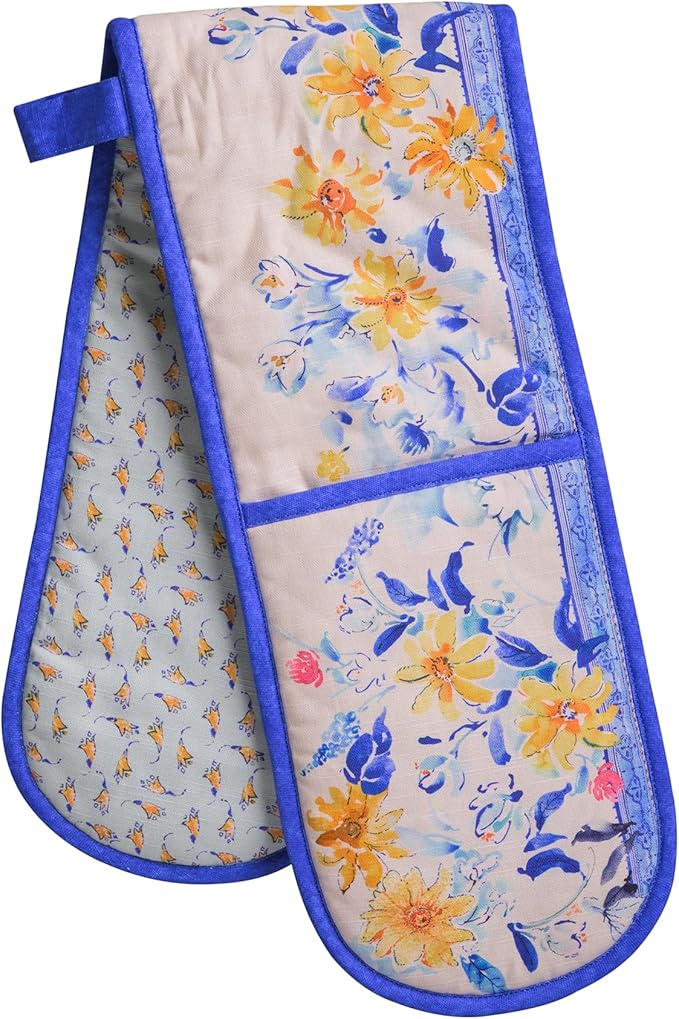 Maison d' Hermine Double Oven Mitts 100% Cotton 7"x35" Double Oven Mitt Heat Resistant BBQ Cooking Gloves with Loop Baking Grilling Gifts for Mothers Day Spring Summer (Girassol)