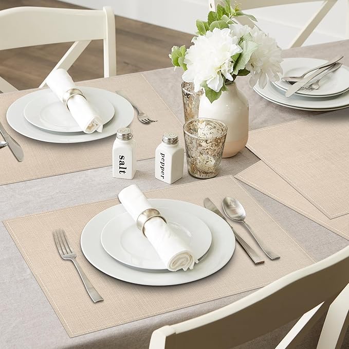 Niviy Beige Placemats Set of 4, 12x18 Inch Washable Easy to Clean Heat-Resistant Anti-Skid Beige Placemats for Holiday Party Kitchen Dining Room Decoration