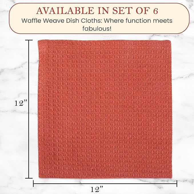 Vintage Vista 100% Cotton Waffle Dish Cloths (Pack of 6) - Dish Rags for Washing Dishes - Reusable & Highly Absorbent Kitchen Towels - Kitchen Rags fo Easter - (12" x 12" - Multicolor I)