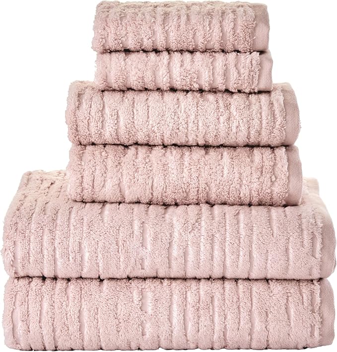 SKL Home CloudSoft 100% Cotton Luxury 6-Piece Towel Set, 600 GSM, Ultra Plush & Absorbent - 2 Bath Towels, 2 Hand Towels, 2 Washcloths, Blush Pink