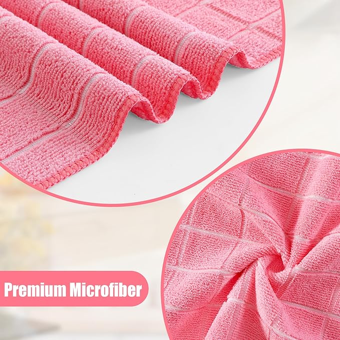 Homaxy Microfiber Kitchen Towels and Dishcloths Set, 20 Pack Soft and Absorbent Dish Hand Towels Bulk, 28 x 16 Inch & 12 x 12 Inch Quick Drying Rags for Washing Dishes, Pink