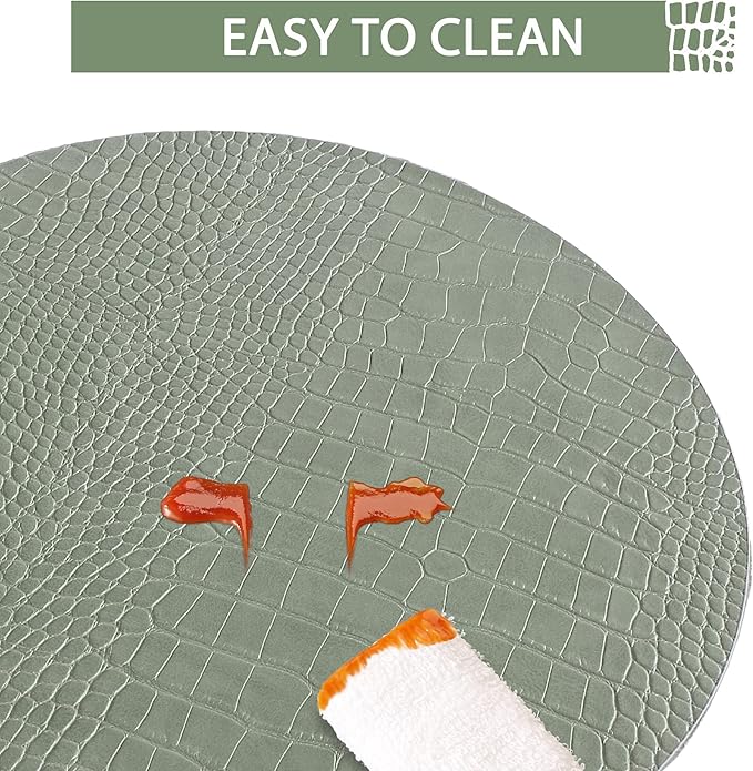 Jovono Round Leather Placemats for Round Tables Set of 4, Green Place Mats and Coasters, Wipeable Waterproof Heat Resistant Table Mats Easy to Care for Indoor Decor 13 inch Diameter