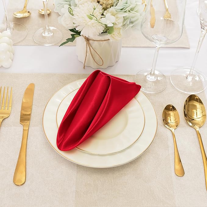50 Pieces Red Satin Napkins, 17" x 17" Square Table Napkins, Silky Soft Smooth Washable Napkins for Restaurant, Weddings, Dinner, Party Decoration