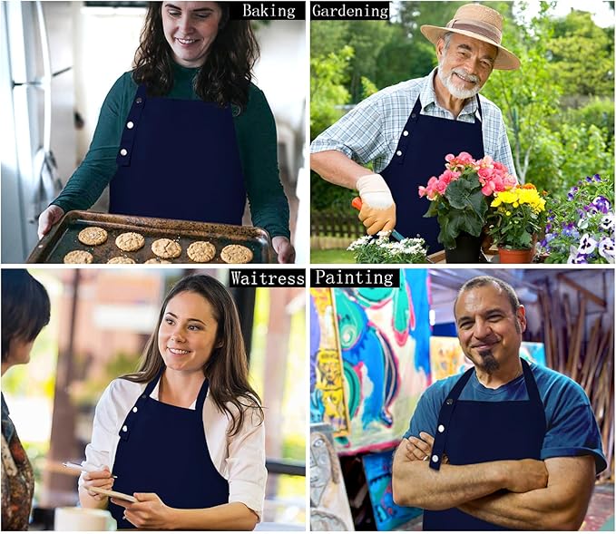 Yuubin Extra Large Aprons for Men Adjustable Button Apron with Pockets Chef Cooking Kitchen Aprons Women,Water&Oil Resistant