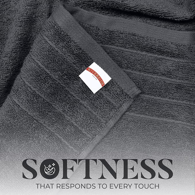 RIVERSIDE Pack of 4 Premium Extra Large Gray Bath Towels 30 x 60 Inches, 100% Cotton, Super Soft & Highly Absorbent, Larger & Lighter Weight, Quicker to Dry, Perfect for Bathroom