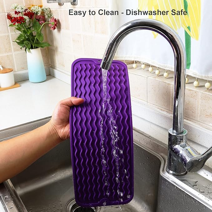 ZLR Silicone Sponge Holder & Sink Caddy Tray (6" x 17") - Narrow Dish Drying Mat for Kitchen Counter - Waterproof Soap Dispenser Organizer, Non-Slip Bathroom Vanity Tray (Meadow Violet)