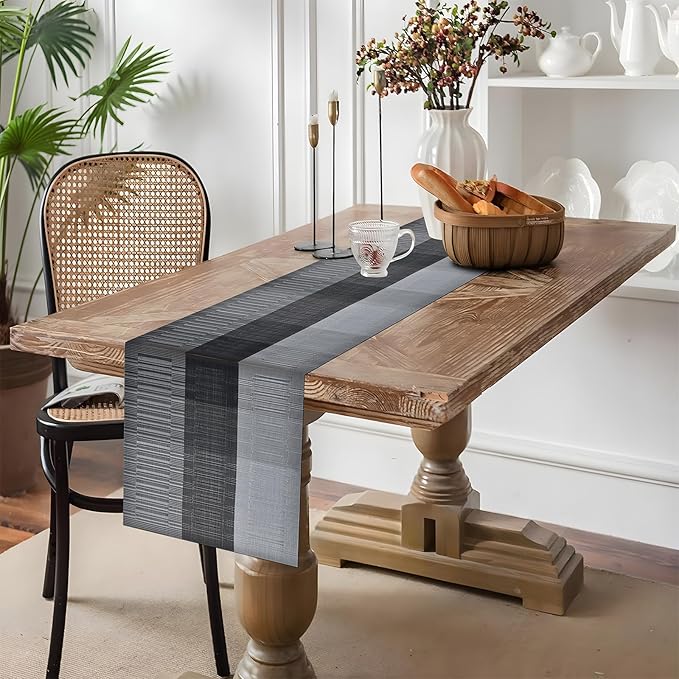 Aofmee Table Runner and Placemats Set of 6 Washable, Heat Resistant Place Mats with Table Runner, Woven Vinyl Table Placemats for Dining Table, Stain Resistant Kitchen Table Mats Sets, Easy to Clean