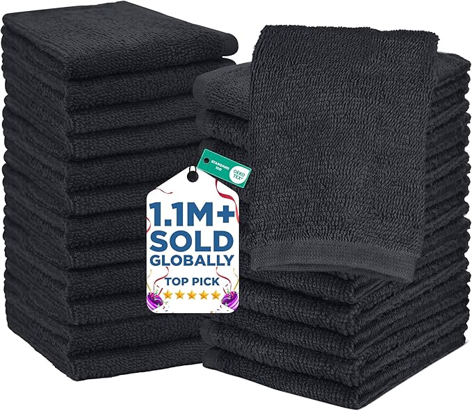 DAN RIVER 24 Pack Wash Cloths for Showering [12x12] - 100% Cotton Washcloths Premium Quality Flannel Face Cloths for Bathroom, Highly Absorbent and Soft Feel Wash Clothes, Charcoal