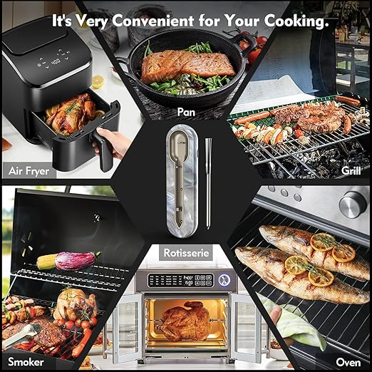 Wireless Meat Thermometer with Unique Stone Texture, Smart APP Control, 500 Ft Remote Range, Dual Alarm, Waterproof Cooking Thermometer Wireless for Grilling, Smoking, Family BBQ, Oven