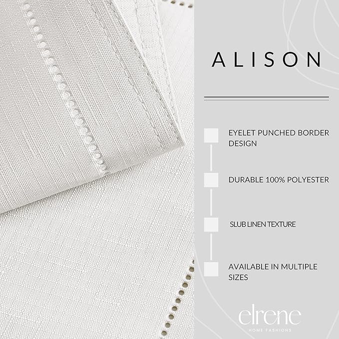 Elrene Home Fashions Alison Eyelet Border Design Wrinkle Resistant Fabric Tablecloth, 60"x84" Rectangle, White