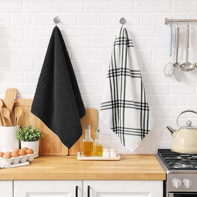 RIVERSIDE Pack of 12 Premium Kitchen Towels 16 x 26 Inches, 100% Cotton Kitchen Hand Towels, Super Soft and Highly Absorbent Dish Towels for Kitchen (Black)