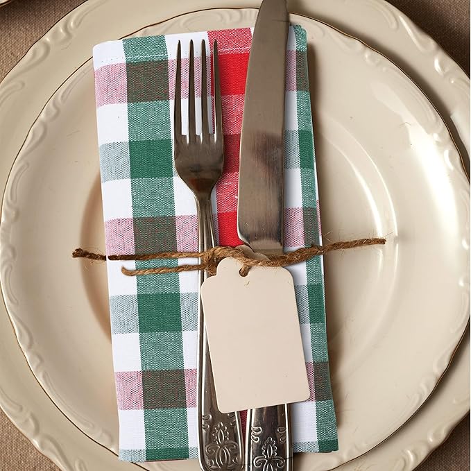 Urban Villa Cloth Napkins Set of 12 20x20 Inches 100% Cotton Napkins Cloth Washable Durable Reusable Absorbent Table Dinner Napkins Cloth for Christmas Hotel Lunch Restaurant Parties -X MAS Checks
