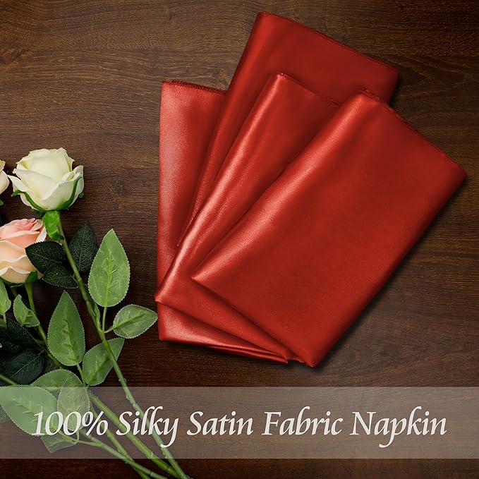 Manyshofu 50 Pieces Rust Satin Napkins - 12x12 Inches Cloth Napkins, Square Satin Fabric Napkin Set - Elegant & Smooth Table Napkins for Wedding Dinner Party Lunch Banquet Restaurant Decoration