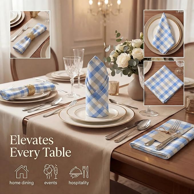 Urban Villa Cloth Napkins Set of 12 20x20 Inches 100% Cotton Napkins Cloth Washable Soft Durable Reusable Absorbent Table Dinner Napkins Cloth for Hotel Lunch Restaurant Weddings Parties- Blue Sand
