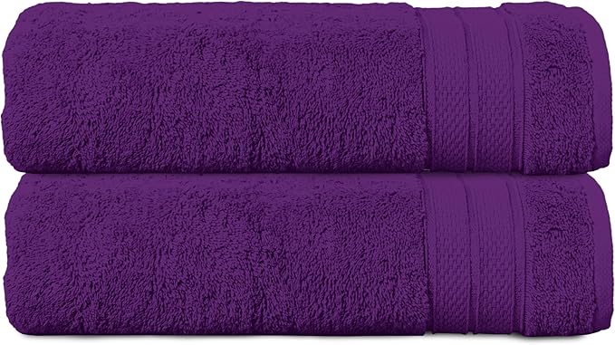 Elegant Comfort Three Line Popcorn Towel Set for Bathroom 27 x 54 inches, Premium Hotel Quality 2-Pack Bath Towels, 100% Turkish Cotton, Soft and Durable, Quick Dry and Highly Absorbent, Purple