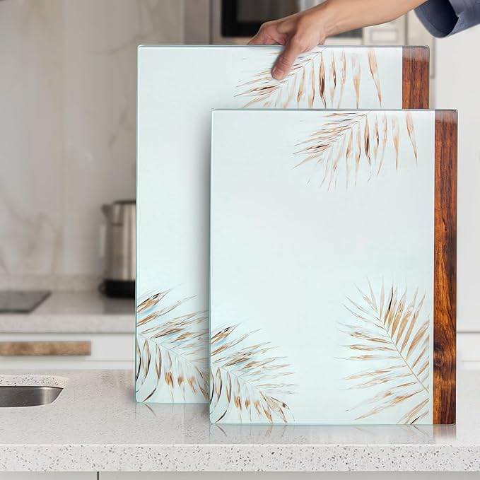 Kitchenville Glass Cutting Board 16"x12": Tempered Glass Kitchen Counter Protector - Durable- Scratch-Resistant, Heat-Proof - Design 5 - Floral Design