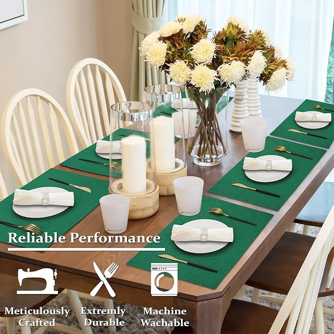 Cloth Placemats Set of 4, Cotton Linen Blend Machine Washable Double Layered Durable Place Mats Heat Resistant Placemats Wrinkle Free Thick Fabric Dining Table Mats (Green, 4)