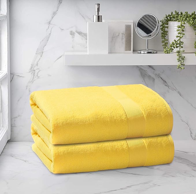 Belizzi Home Premium Cotton Oversized 2 Pack Bath Sheet 35x70-100% Pure Cotton - Ideal for Everyday use - Ultra Soft & Highly Absorbent - Machine Washable - Yellow