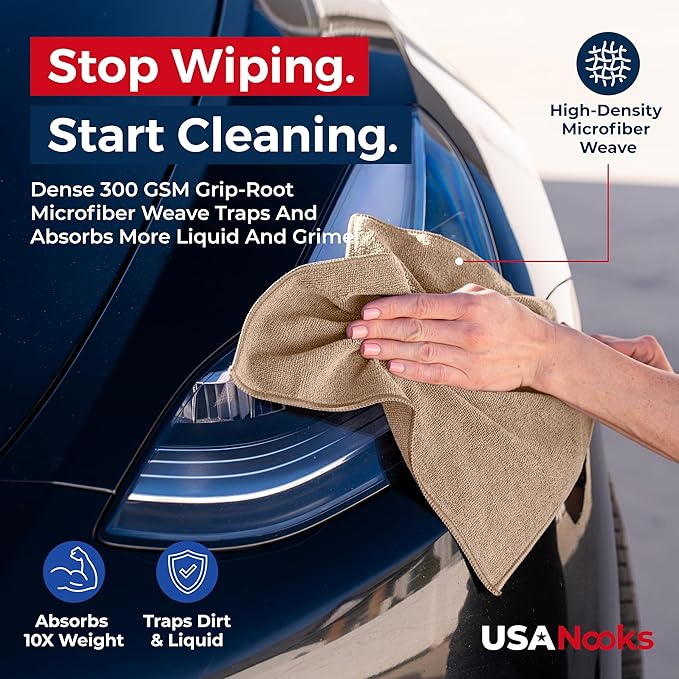 USANOOKS Microfiber Cleaning Cloth - Beige - 24Pcs (12.5x12.5 inch) High Performance - 1200 Washes, Ultra Absorbent Car Towel Traps Grime & Liquid for Streak-Free Mirror Shine - car Washing Cloth