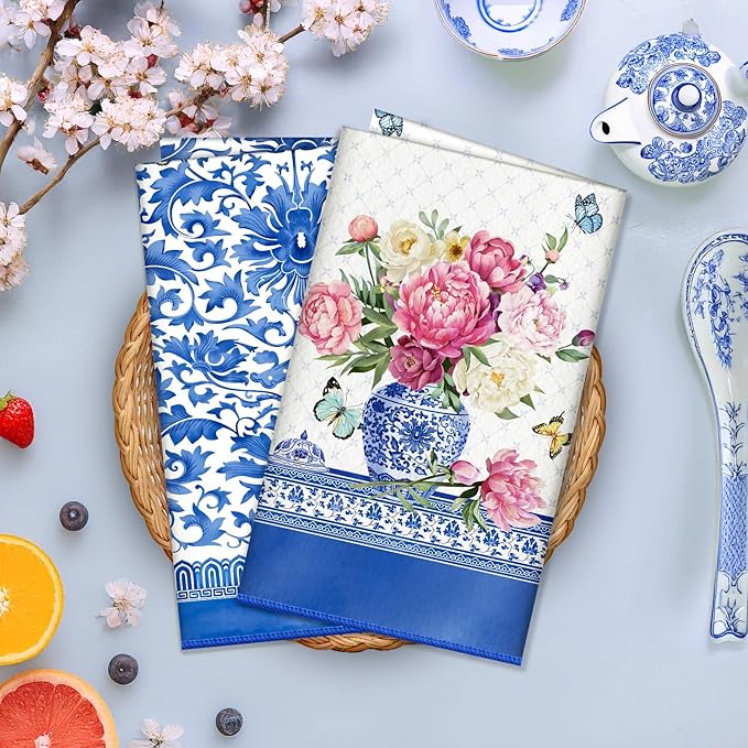 Floral Microfiber Kitchen Towels, Soft Absorbent Hand Towel 15.7 × 23.6 inch, Thick Dish Cloth for Party Anniversary Holiday Decoration, Housewarming Gifts for Mom