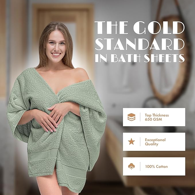 White Classic Luxury Soft Bath Sheet Towels - 650 GSM Cotton Luxury Towels Extra Large 35x70 | Highly Absorbent and Quick Dry | Hotel Quality, Green, 2 Pack