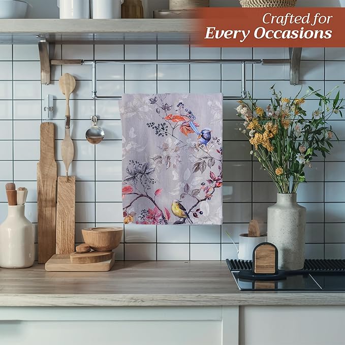Maison d' Hermine Kitchen Towels Set of 3 100% Cotton 20" x 27.5" Reusable Cloth Tea Dish Towels Absorbent with Hanging Loop for Kitchen Dining Thanksgiving Christmas Decorations (Equinoxe - Grey)