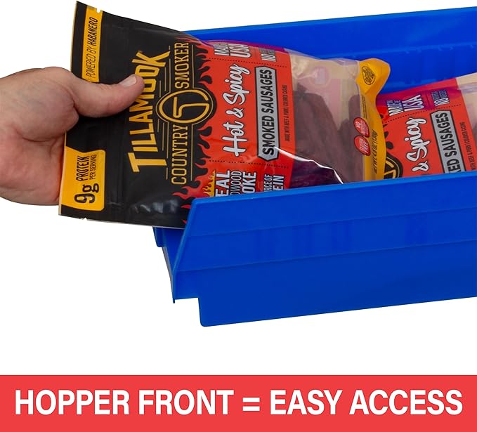 Akro-Mils 30150 Plastic Shelf Bins, Heavy Duty Storage Bins for Garage, Closet, and Drawer Organization, 12" x 8" x 4", Red, 12-Pack