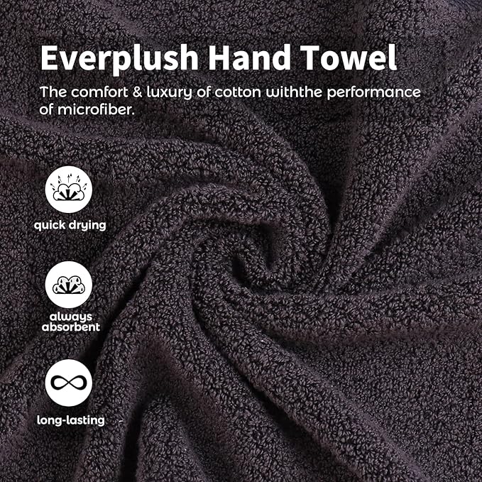Everplush 4-Piece Premium Hand Towel Sets: Super-Soft, Highly Absorbent & Quick Drying Bathroom Towels – Versatile for Hotel, Bathroom, Shower, Spa, 16x30 Inches(Charcoal, 16" x 30")