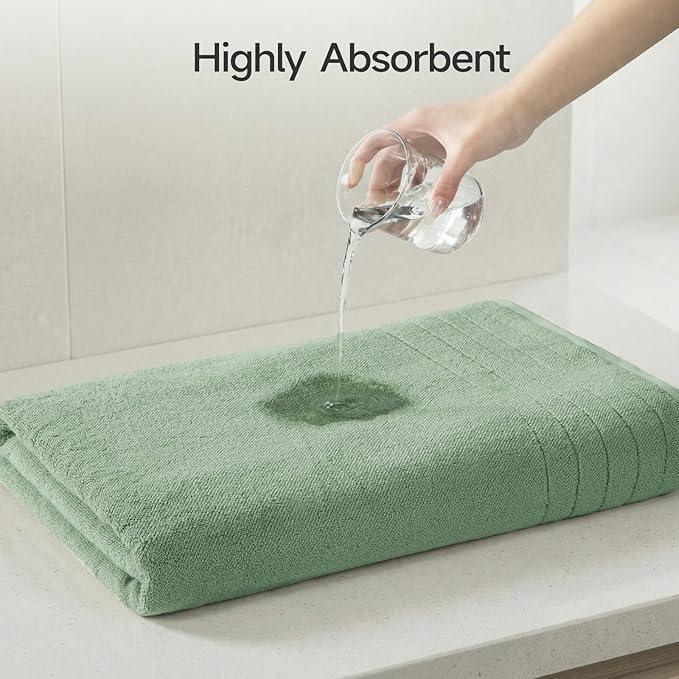 REDKISS 2 Pack 100% Cotton Thick Extra Large Bath Towels 35 X 70 Inches, Quick Dry, Ultra Soft & Highly Absorbent Green Bathroom Towel Sets for Bathroom, Gym, Spa, Pool & Hotel