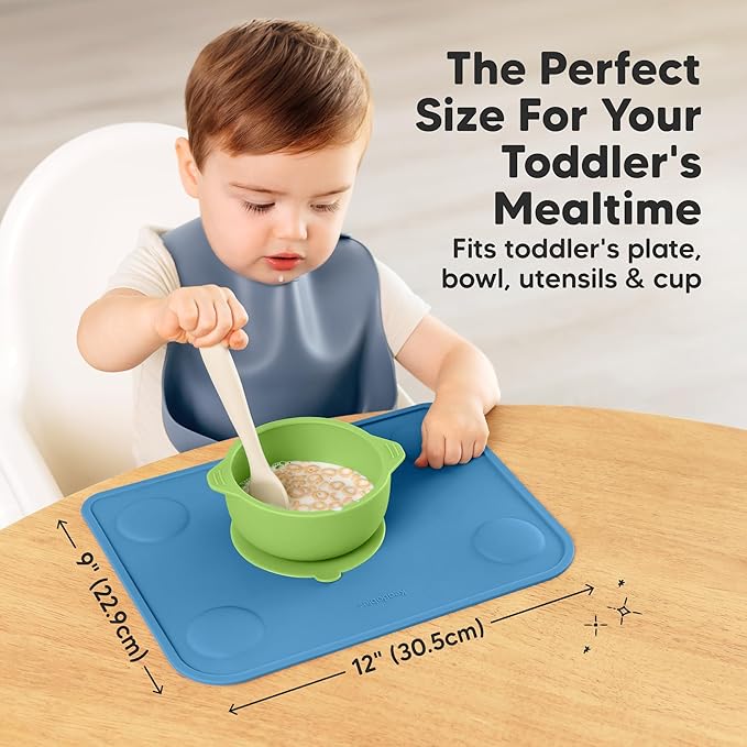 KeaBabies 2pk Silicone Placemats for Toddlers, Kids - 12x9 Non Slip Suction Baby Silicone Placemat for Restaurants, Dining Table,Travel, Easy to Clean, Food Grade/BPA-Free, Small Baby Table Mat (Kea)