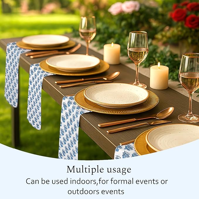 CPC Apatite Blue Indian Block Print Cotton Cloth Napkins Set of 4, 18x18 Reusable Everyday Napkins, Soft, Absorbent, Floral Dinner Napkin, Holiday, Party Gift, Spring,Mother's Day