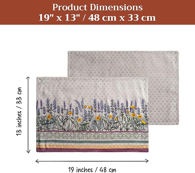 Maison d' Hermine Placemats Set of 4 100% Cotton Washable Cloth Place Mats Reusable Table Mats for Kitchen Dining Party Wedding Gifts for Mothers Day Spring/Summer (Fanny Lavender, 13" x 19")