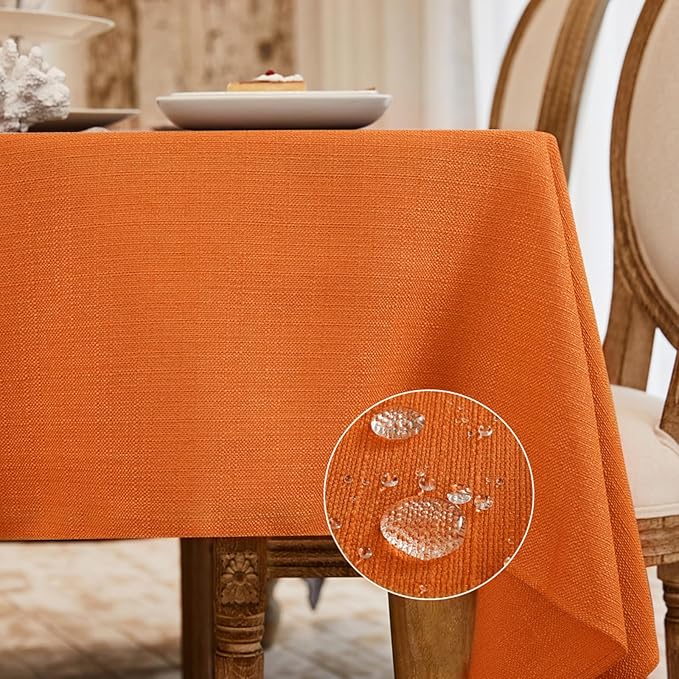 BALCONY & FALCON Rectangle Tablecloth Washable Wrinkle Resistant and Water Proof Table Cloth Decorative Linen Fabric Tablecloths for Dining Parties Kitchen Wedding and Outdoor (Vibrant Orange, 55x95)