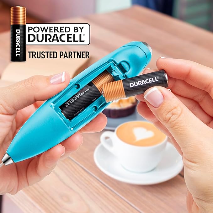 Zulay Kitchen Powerful Milk Frother Wand With 4 AA Duracell Batteries - Ultra Fast Handheld Drink Mixer - Electric Whisk Foam Maker for Coffee, Lattes, Cappuccino, Matcha & Creamer - Blue Teal