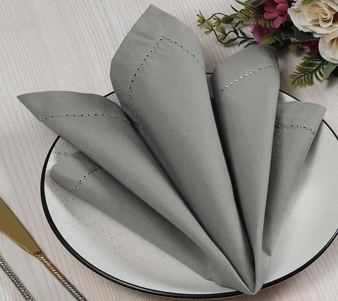 Cotton Cloth Napkins Set of 12, 18x18 Cloth Dinner Napkin Washable, Soft, Reusable Napkins for Wedding, Parties, Christmas, Thanksgiving, Everyday Use (Silver) - ALPHA Living HOME