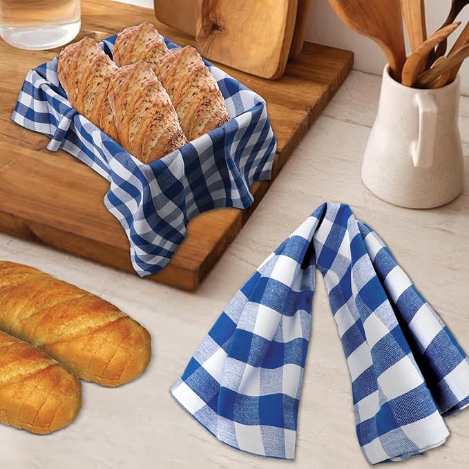 Urban Villa Kitchen Towels 100% Cotton Dish Towels for Kitchen (Set of 6) 20”x30” Dish Cloths Highly Absorbent Kitchen Linen Set with Hanging Loop Perfect for Drying Dishes Cleaning – Blue/White