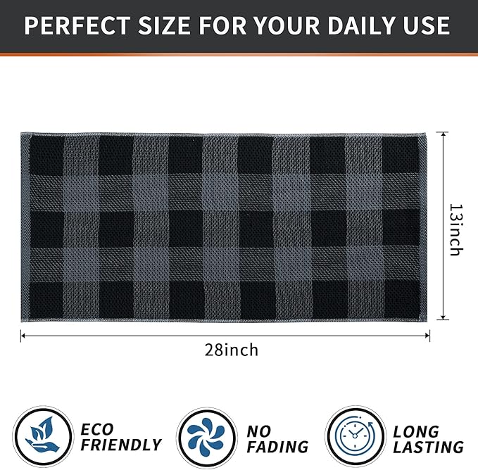 Mordimy 100% Cotton Waffle Weave Kitchen Towels, 13 x 28 Inches, Super Soft and Absorbent Buffalo Check Dish Towels for Drying Dishes, 8-Pack, Black & Grey