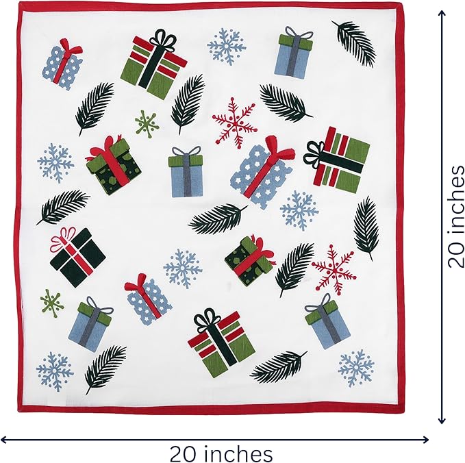 FINGERCRAFT Cloth Napkins, Set of 12 Cotton Linen Blend Printed Dinner Napkins Cloth Mitered Corner Perfect for Parties Dinners Christmas 20x20 Wonderland