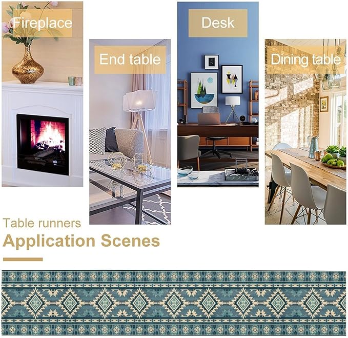 Aztec Table Runner, Western Countryside Native Tribal Art Printed Runner for Home Kitchen Dining Table Living Room Decor Fabric 1 Panel W13xL90in